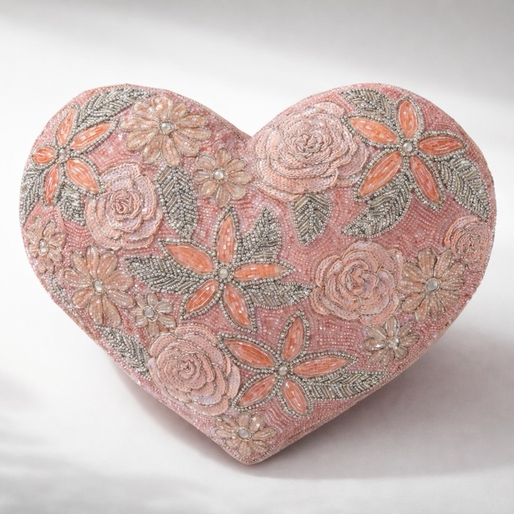 Pink Heart-Shaped Beaded Pillow